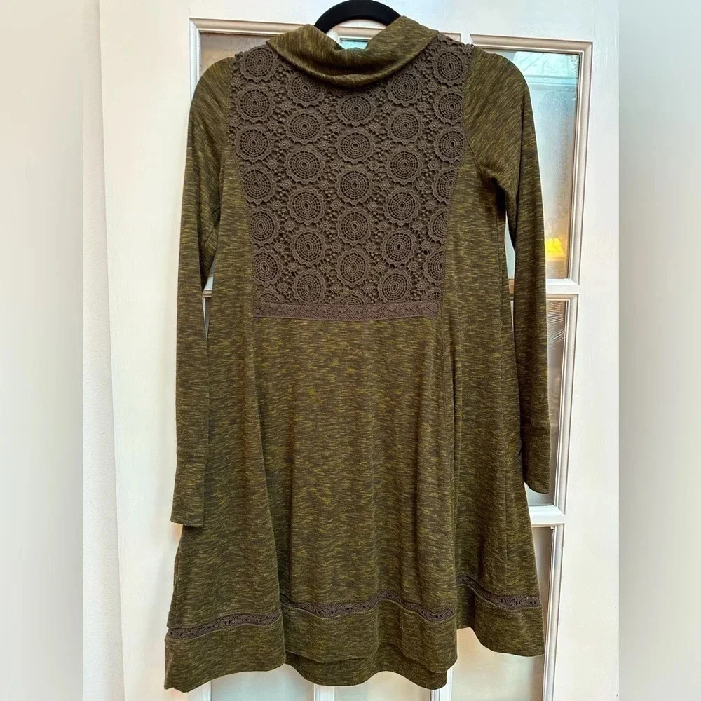 Anthropologie | Saturday Sunday Moss Green Crochet Back Swing Dress Size XS - Picture 5 of 16
